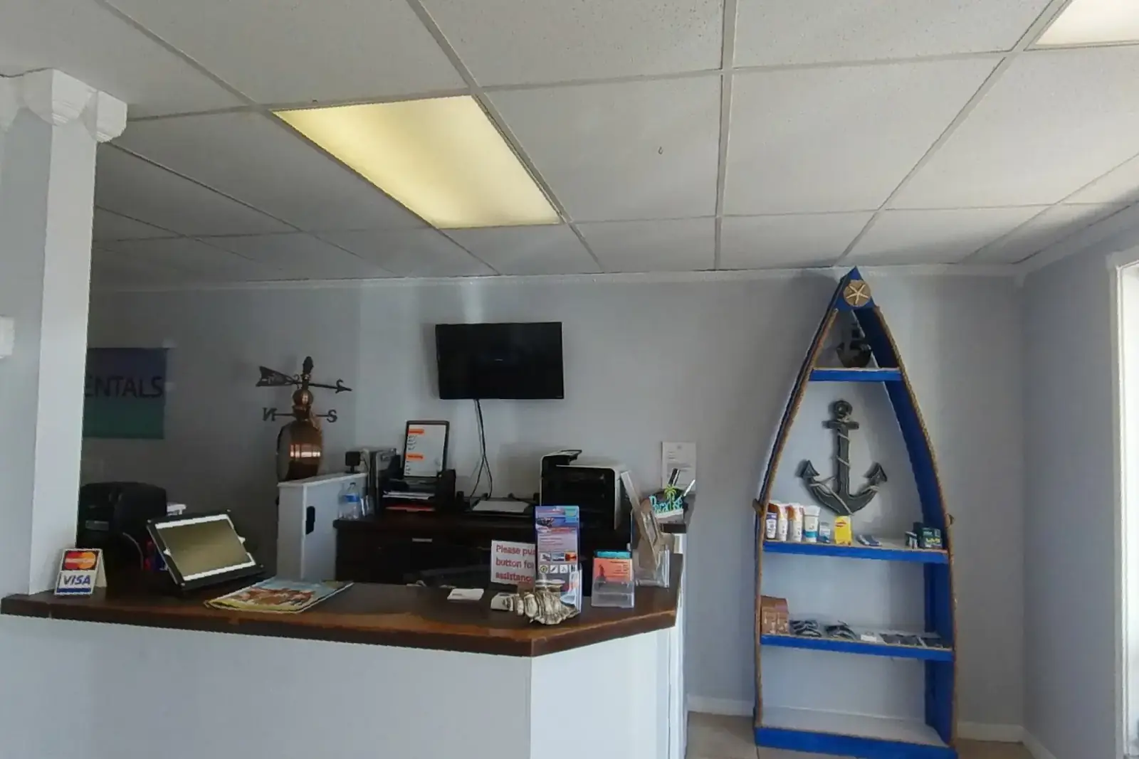 Front counter inside the rental office and marina store in Cape Coral, FL