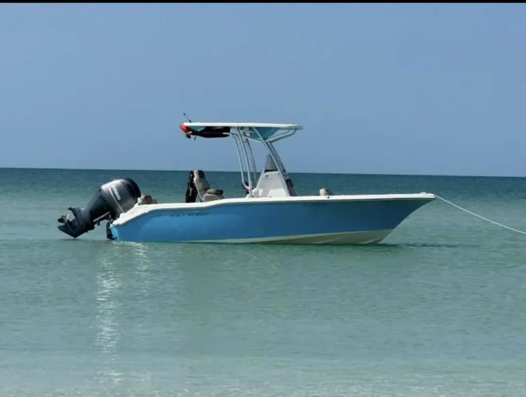 Key West center console anchored in clear shallow water
