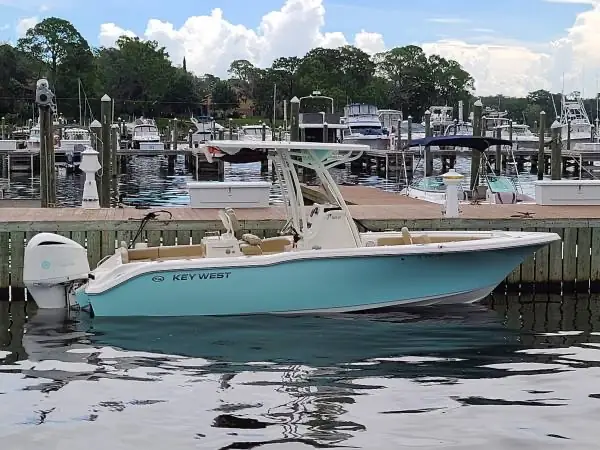 Key West center console in a marina slip in Cape Coral, FL